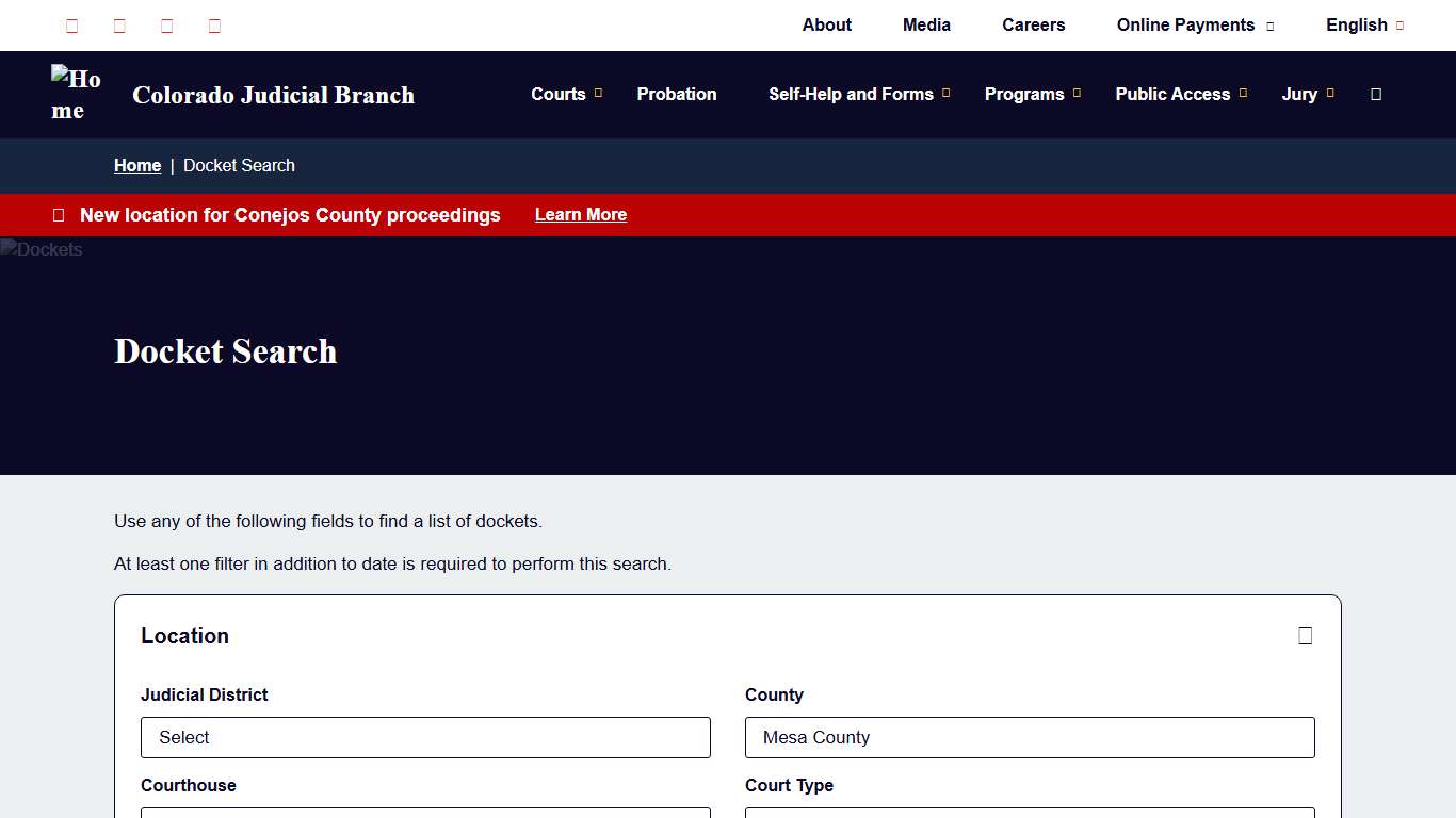 Docket Search Colorado Judicial Branch
