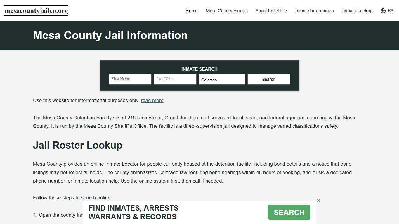 Mesa County, CO Jail Roster, Inmate Info